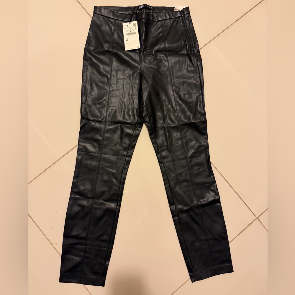 Zara Faux Leather High-Waist Leggings - Black